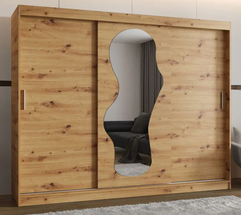 Armadio scorrevole Lagginhorn 21 | Rovere Artisan | 2,5 m | 1 specchio | 10 scomparti | 2 barre appendiabiti | Guide in alluminio