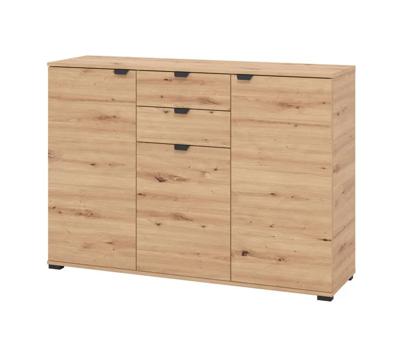 Credenza Pecini 03 | Rovere Artisan | 3 ante, 2 cassetti, 8 scomparti | Bordi ABS | 95 x 135 x 40 cm