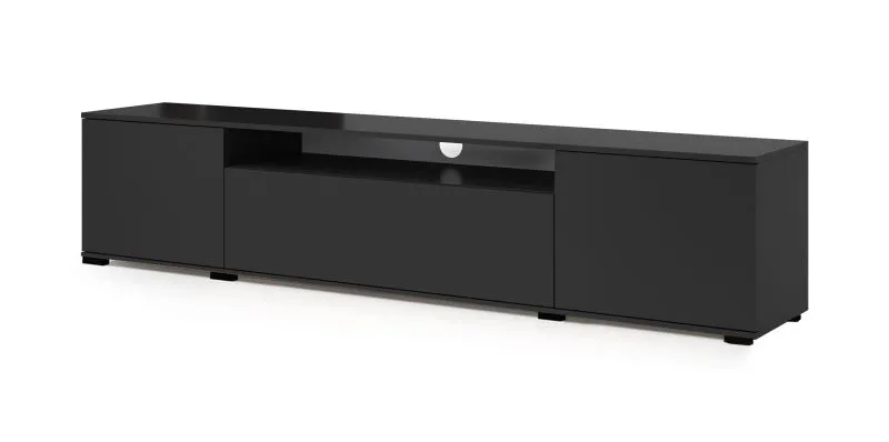 Mobile porta TV Zapopan 116 nero | 4 scomparti | 42 x 180 x 40 cm | Passacavo | Push-to-open | Stabile
