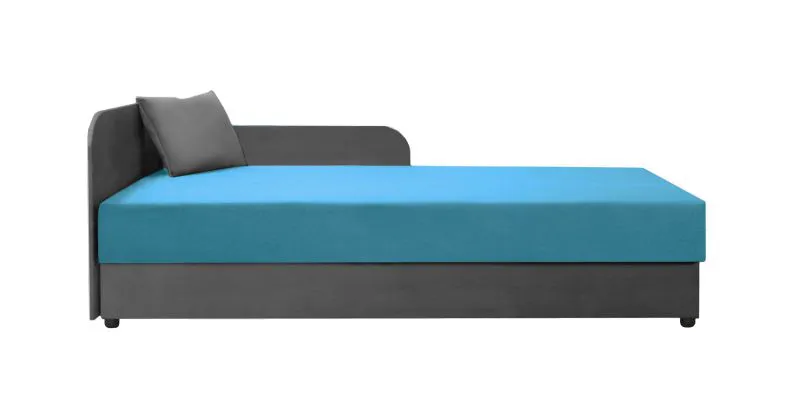 Letto da giorno Lobatos 43 | Imbottitura confortevole | Grigio/Blu | Cuscini inclusi | Vano portaoggetti | 90 x 195 cm