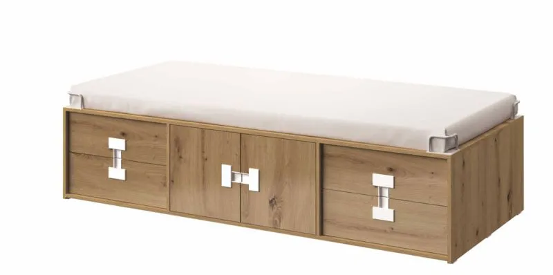 Letto singolo Garian 15 | Rovere e bianco | 90 x 200 cm | Spazio contenitivo | Design moderno