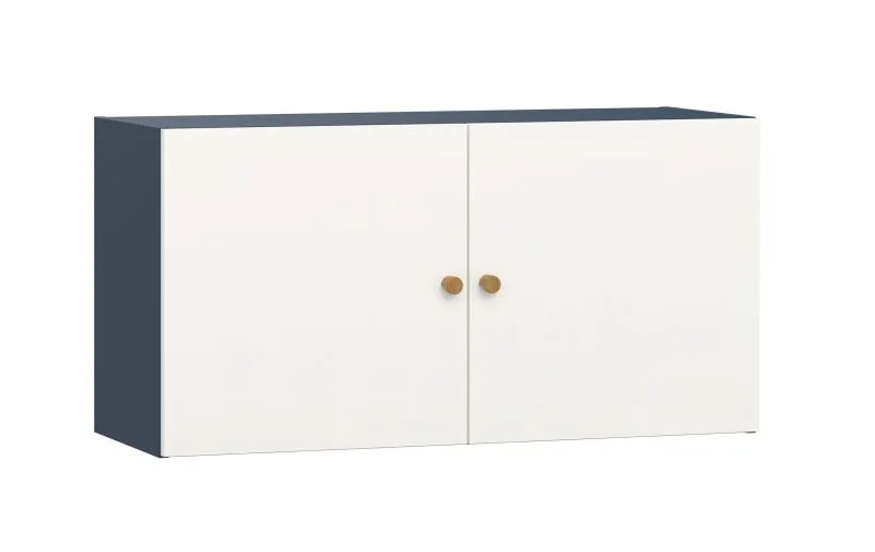 Pensile moderno 2 ante Aenna 86 | Bianco/Indaco | Maniglie rovere | 50,5 x 100,5 x 33,5 cm | Per soggiorno