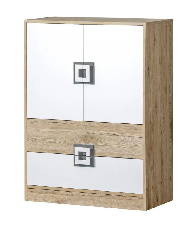 Cassettiera per cameretta "Fabian" 09 | Rovere marrone chiaro, bianco e grigio | 110 x 80 x 40 cm
