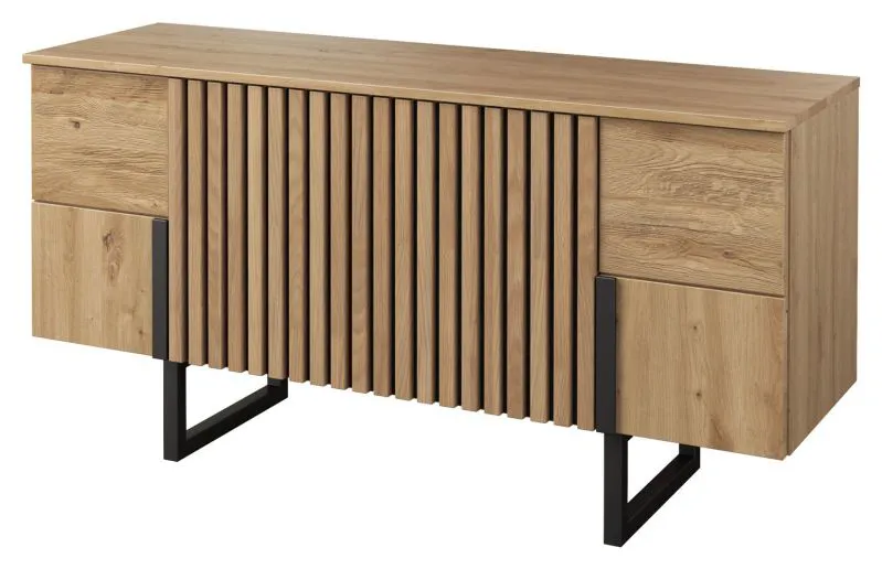 Cassettiera Slatina 08 rovere/nero | Parzialmente massello | 71 x 140 x 45 cm | Design moderno e stabile