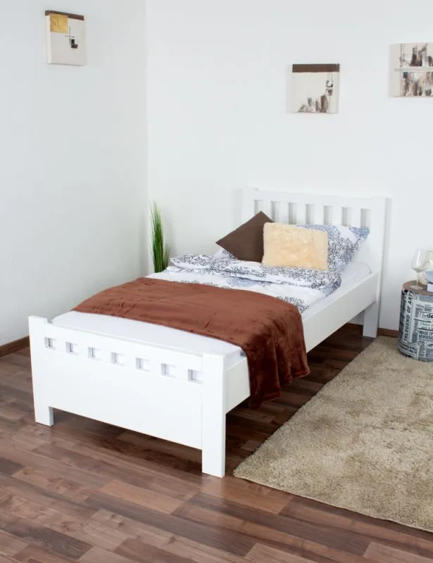 Letto singolo 68, pino massello, bianco, incl. rete a doghe - 90 x 200 cm