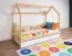 Letto a casetta in pino massello naturale D3 | Cassetto bianco | Rete a doghe inclusa | 80 x 160 cm