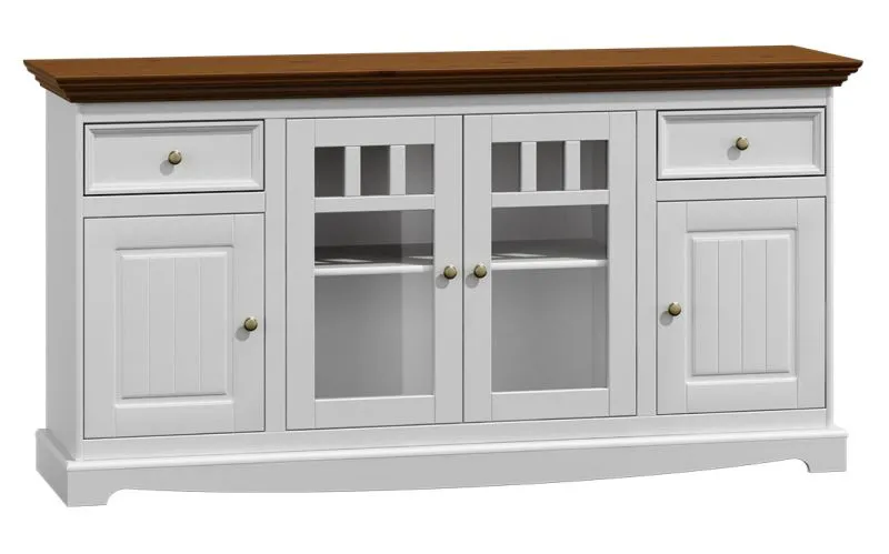 Cassettiera in pino massiccio bianco/noce | Stile country provenzale | 85 x 167 x 45 cm | Design elegante