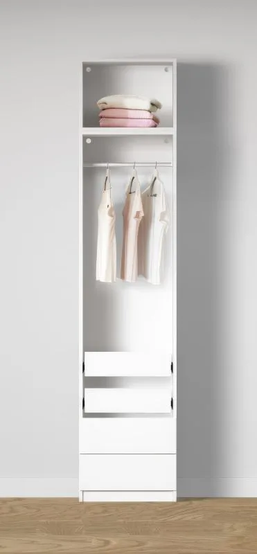 Armadio a giorno "Aarwangen" 06, bianco, 1 scomparto, 2 cassetti interni, 1 barra appendiabiti, 51,5 x 55 x 234 cm