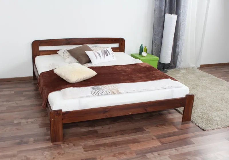 Letto matrimoniale pino massello noce A5 | Design moderno | Rete a doghe inclusa | 160 x 200 cm
