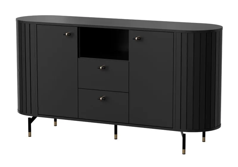 Cassettiera nera Annelin 10 | Modanature decorative | 81 x 150 x 40 cm | Chiusura ammortizzata | 5 vani | Maniglie oro nero