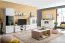 Tavolino moderno Sopot 01 | Grigio rovere e bianco lucido | 4 ruote | Ripiano in vetro | 45 x 101 x 60 cm