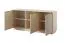 Cassettiera moderna Finghall 11 | 6 scomparti | Beige | 3 ante con chiusura ammortizzata | Maniglie oro | Frontale scanalato