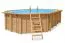 Piscina in legno Sunnydream 07, ovale, 8,40 x 4,90 metri, incluso sistema di filtraggio premium, materiale filtrante, scala per piscina, liner per piscina, telo per pavimento e pareti, giunti angolari in acciaio inox