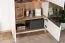 Vetrinetta moderna Safotu 03 | Bianco lucido e noce | Sistema Soft-Close | 3 scomparti | 122 x 95 x 41 cm