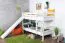 Letto a soppalco bianco con scivolo 80 x 190 cm | Faggio massiccio laccato | Divisibile in due letti | Easy Premium Line K29/n