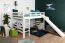 Letto a soppalco bianco con scivolo 140 x 190 cm | Trasformabile in letto singolo | Faggio massiccio laccato | Easy Premium Line K31/n