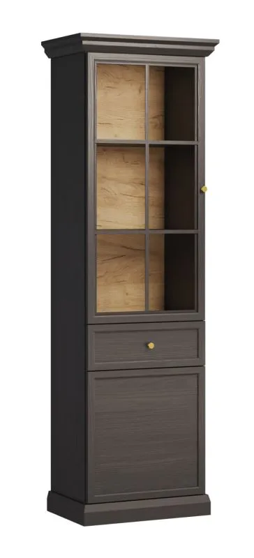 Vetrina "Torsakala" 20 nero grafite | 1 anta in vetro, 1 anta in legno | 1 cassetto | 5 scomparti | LED | 200 x 63 x 41 cm