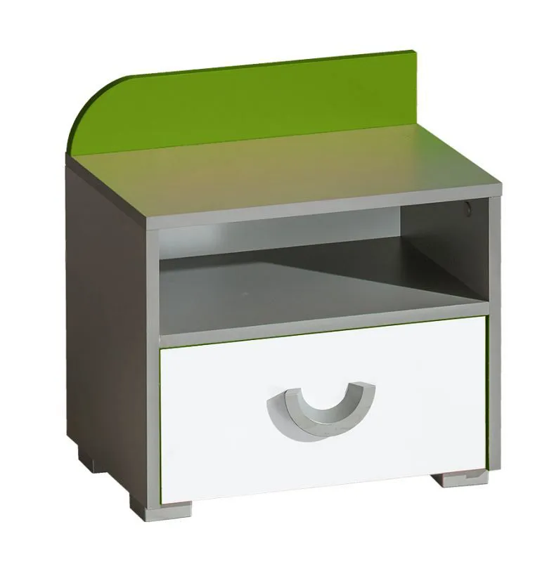 Comodino giovane Klemens 12 | Verde/Bianco/Grigio | 47x45x31 cm | 1 cassetto | Design moderno