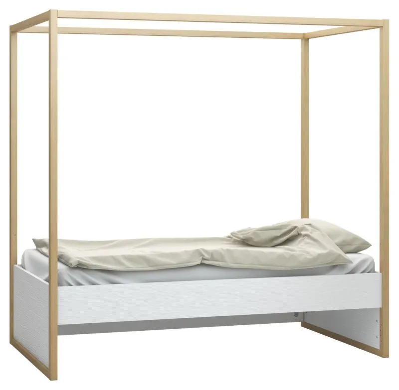 Letto singolo Minnea 31 | Bianco e rovere | 90 x 200 cm | Design moderno e stabile
