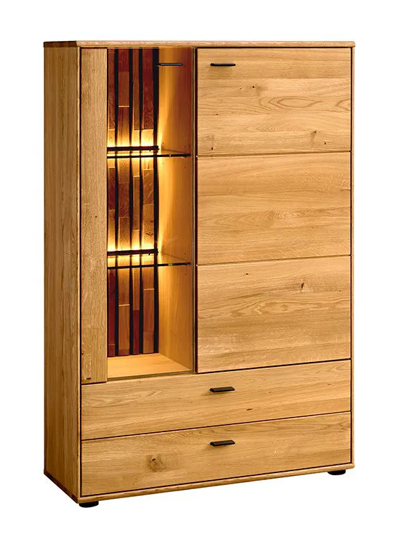 Cassettiera Nobres 13 rovere naturale | LED inclusi | 2 cassetti, 2 ante, 4 ripiani, 6 scomparti | 138 x 91,5 x 39 cm | Chiusura ammortizzata