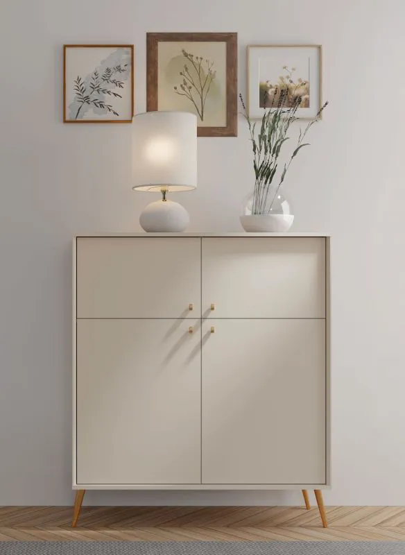 Madia "Egaleo" 05, beige, maniglie e gambe: metallo, 4 ante, 6 scomparti, bordi in ABS, 105,5 x 40,5 x 122,5 cm