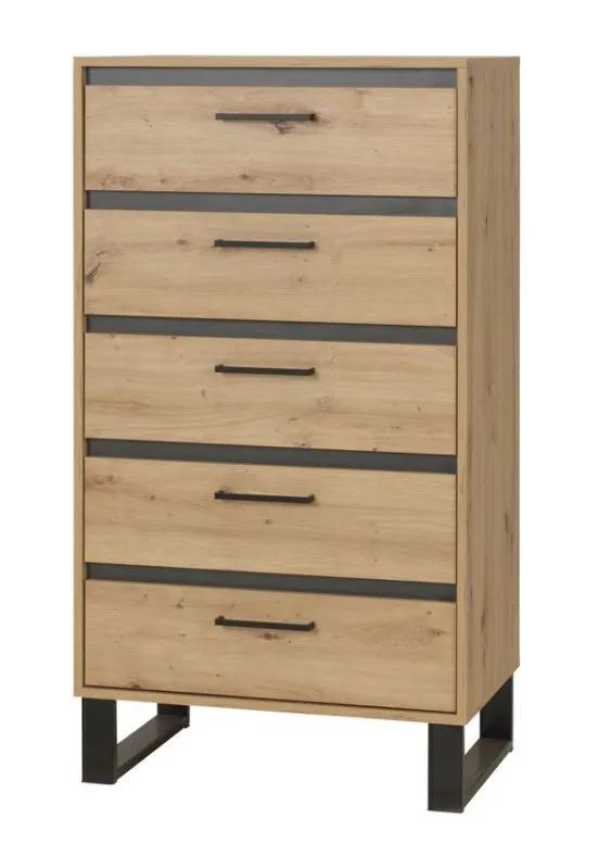 Cassettiera Kanel 12 cassetti | Rovere e Antracite | 125 x 70 x 41 cm | Design moderno e funzionale
