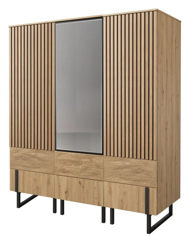 Armadio guardaroba ante battenti Slatina 44 | Rovere/nero | Parzialmente massello | 203 x 165 x 63 cm | Design moderno