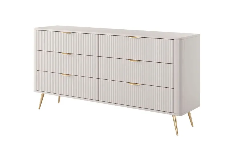 Cassettiera 6 cassetti Sloughia 02 | Design moderno a doghe | Beige | Metallo & ABS | 81 x 163 x 38 cm