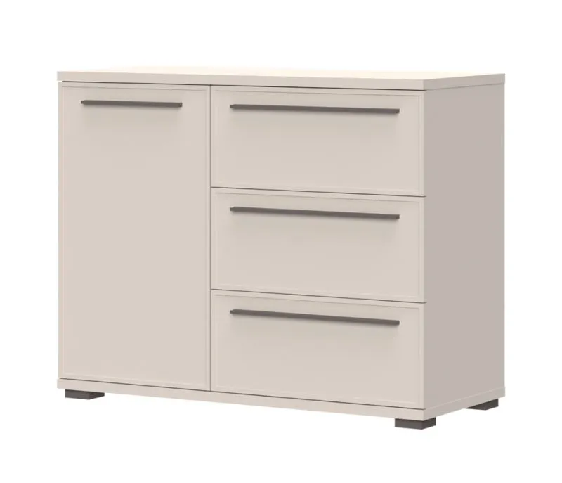 Cassettiera Neiafu 94 | Color cashmere | 85 x 107 x 45 cm | 1 anta, 3 cassetti, 2 ripiani | Sistema Soft-Close
