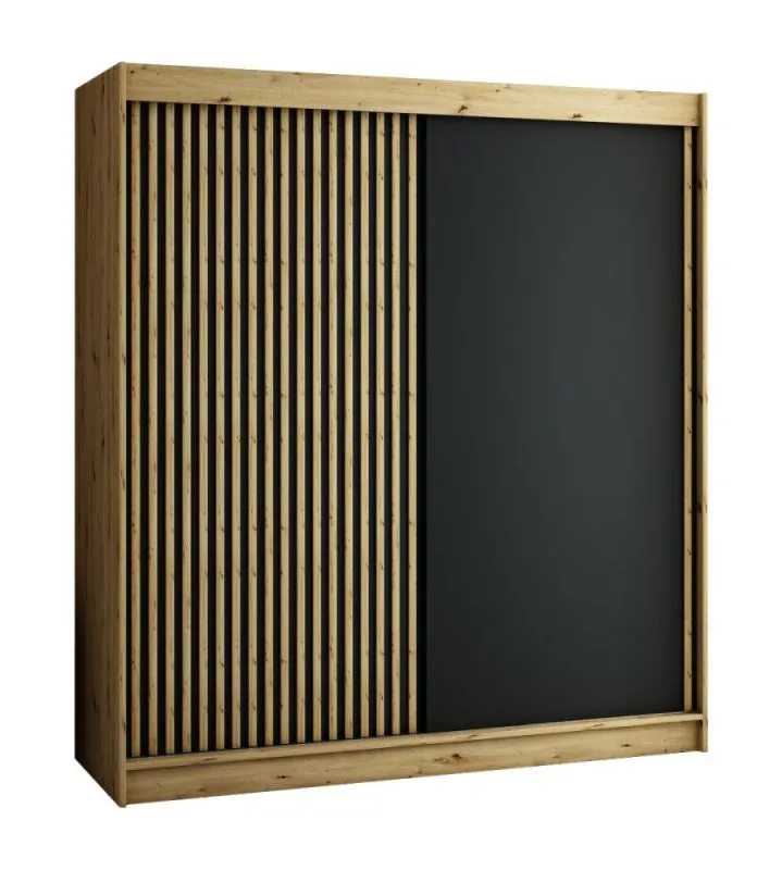 Armadio Borgis 05A con ante scorrevoli | Rovere Artisan e nero opaco | 200 x 200 x 62 cm
