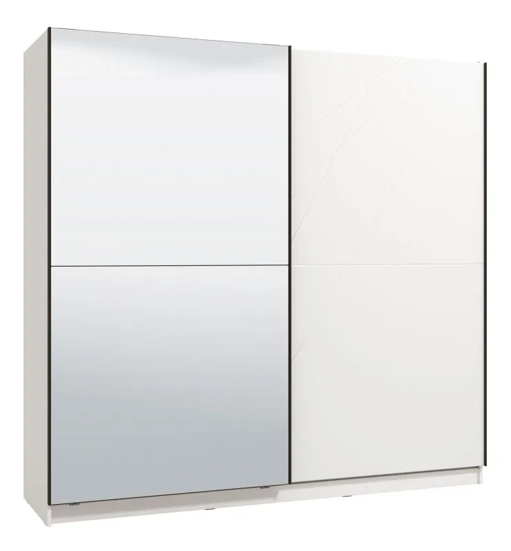 Armadio scorrevole Bogati 02 | Bianco lucido e specchio | 2 barre appendiabiti | 210 x 217 x 62,5 cm