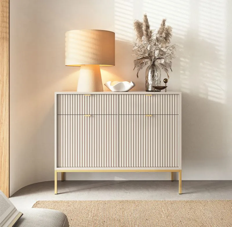 Cassettiera Worthing 66 a 2 cassetti | Cashmere | 83 x 104 x 39 cm | Gambe e maniglie oro | 4 vani