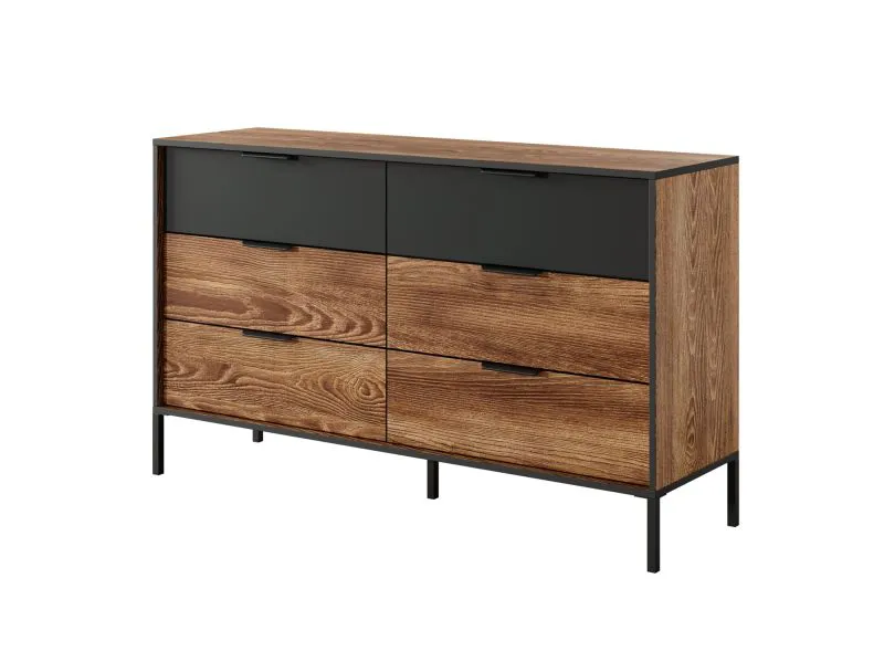 Cassettiera Jendouba 04 | 6 cassetti | Castagno/Antracite | Sistema Soft-Close | Gambe in metallo | 81,5 x 137 x 39,5 cm
