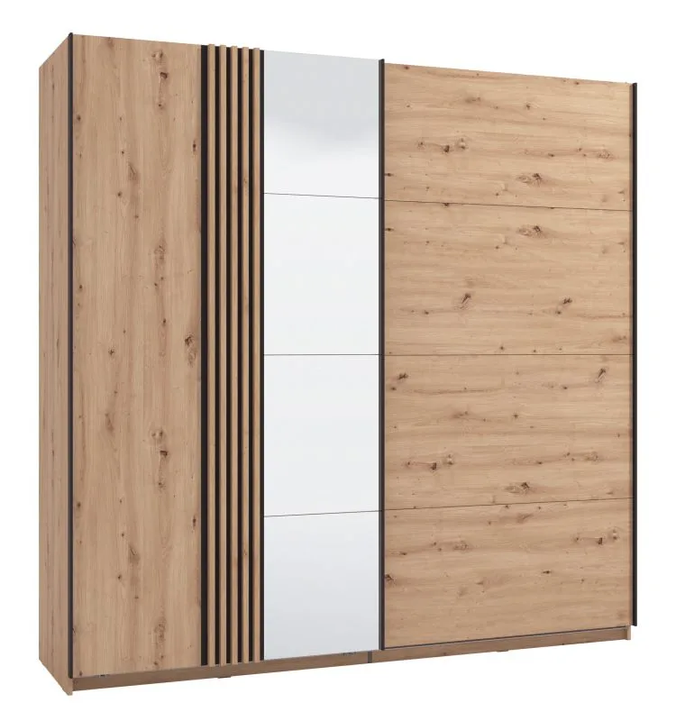 Armadio scorrevole Indika 10 | Rovere Artisan e nero | 2 scomparti | Specchio | 217,5 x 220 x 61 cm