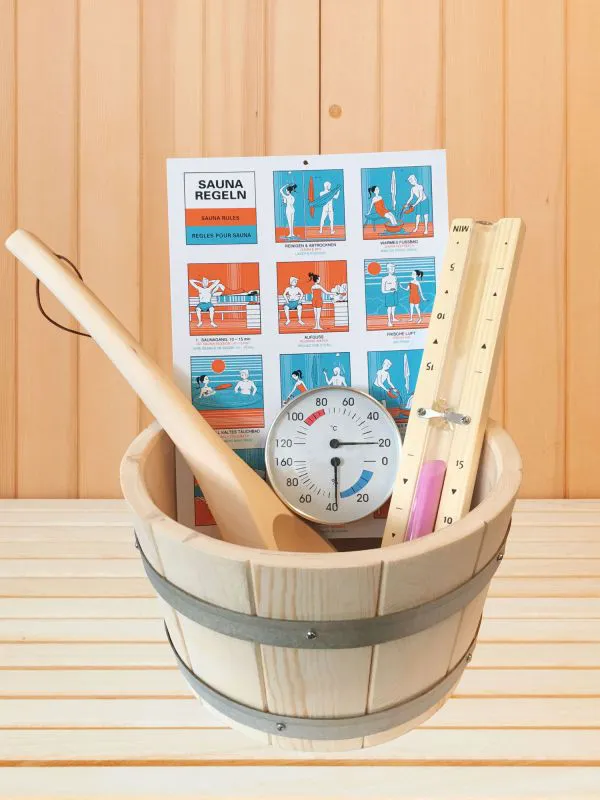 Set accessori sauna 5 pezzi | Stile tradizionale | Colore naturale | Praticità e comfort