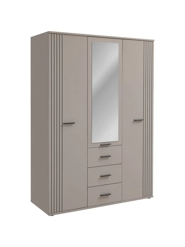 Armadio ad ante battenti "Gnaupe" 01, color cashmere, 2 ante, 3 cassetti, 8 ripiani, 2 barre appendiabiti, 1 anta a specchio, 135 x 55 x 191 cm