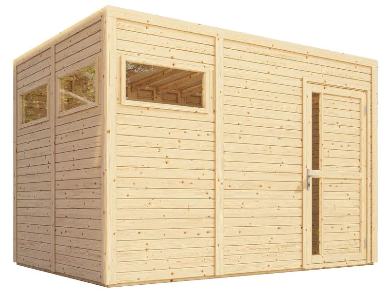 Casetta da giardino Basel 03 incl. pavimento, finitura naturale - elemento 19 mm casetta da giardino, superficie utile: 7,70 m², tetto piano