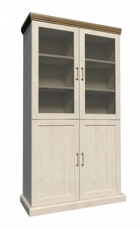 Vetrina alta Badile 08 | pino bianco e marrone | 187 x 87 x 39 cm | stile country | 4 ante e 3 ripiani