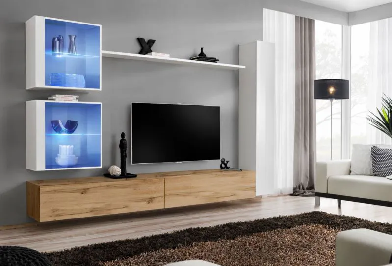 Pensile Balestrand 284 | Ampio spazio di archiviazione | Bianco/Rovere Wotan | 180 x 280 x 40 cm | Apertura a pressione