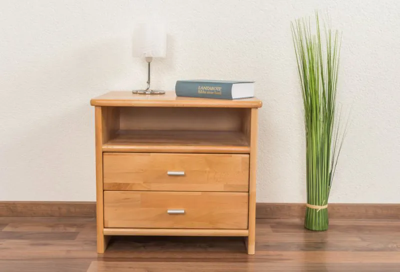 Comodino "Wooden Nature" 136 | Faggio massello naturale | 50 x 53 x 43 cm | 2 cassetti | Design moderno