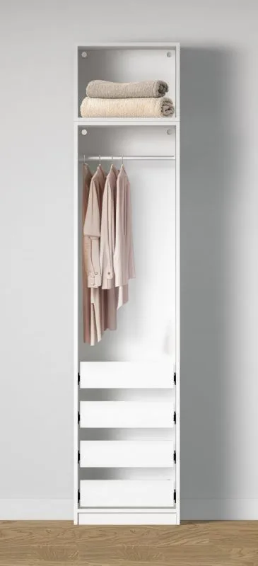 Armadio a giorno "Aarwangen" 05, bianco, 1 scomparto, 4 cassetti, 1 barra appendiabiti, 51,5 x 55 x 234 cm