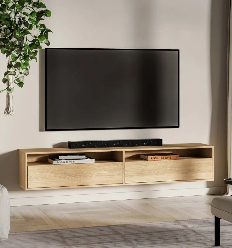 Mobile TV "Hampshire" 07, color rovere Mavelie, 2 ante a battente, 4 scomparti, funzione "push-to-open", Sistema "Soft-Close", 180 x 33 x 33 cm