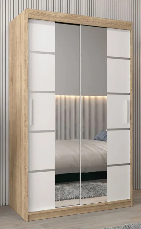 Armadio scorrevole con specchio Jan 02D | Rovere Sonoma & Bianco opaco | 200 x 120 x 62 cm | Design moderno salvaspazio