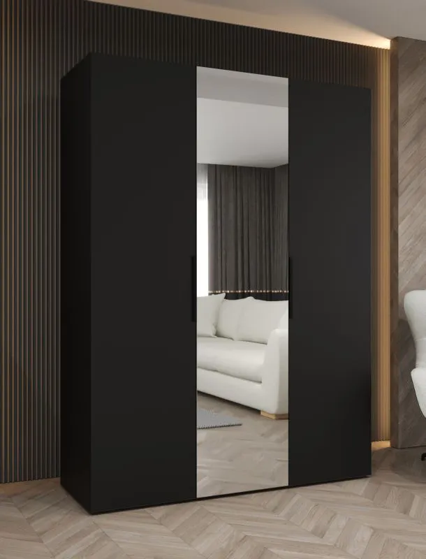 Armadio ante battenti Korab 72 nero | 1 anta specchio | 2 barre appendiabiti | Larghezza 1,5 m | Soft-Close