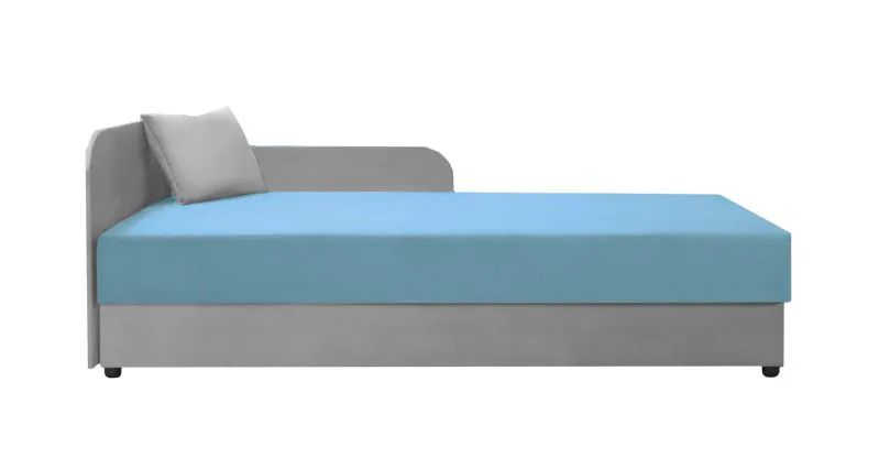 Letto da giorno Lobatos 101 con contenitore | Grigio/Blu | Testata sinistra | 80 x 195 cm | Divano letto per ospiti