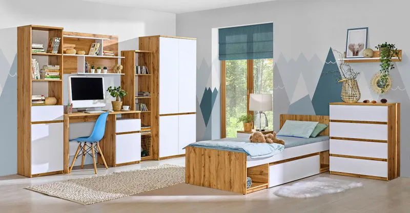 Cameretta completa 9 pezzi Alard | Design moderno rovere/bianco | Spazi ottimizzati per bambini