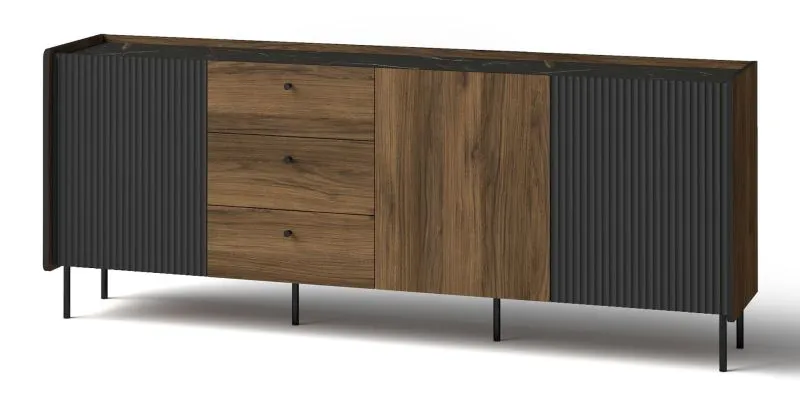 Cassettiera Mairenke 06 | Noce e Nero Opaco | 79 x 200 x 40 cm | Design Moderno