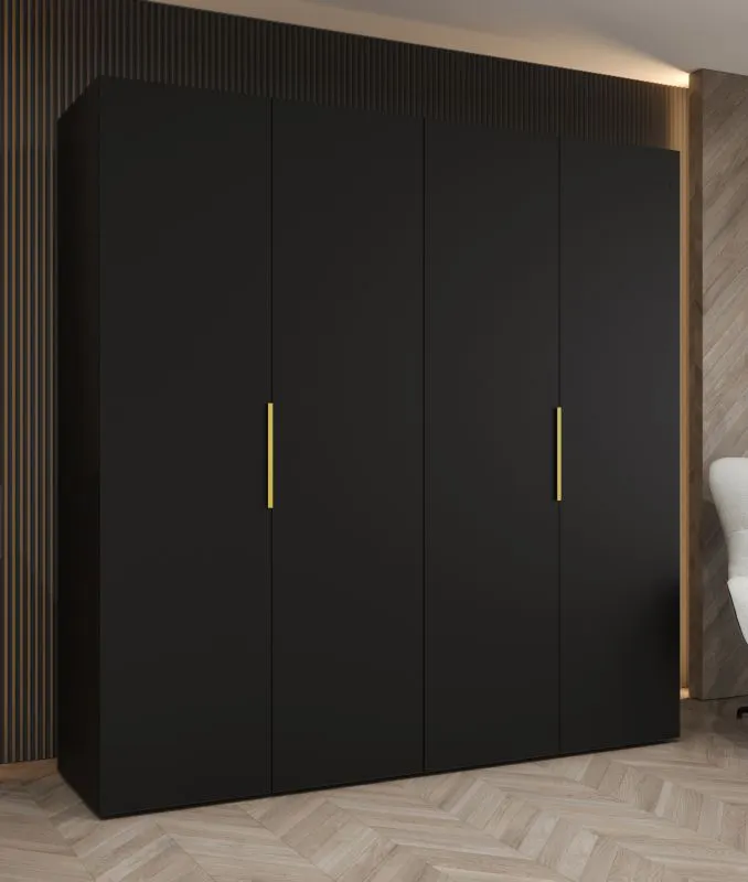 Armadio battente Korab 30 nero | Maniglie oro | 2 scomparti | 2 barre appendiabiti | 2 metri con Soft-Close