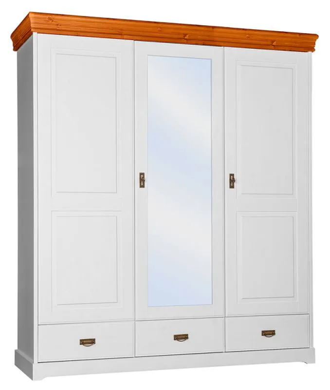 Armadio a battente "Jabron" 04 | Pino massello bianco/pino | 218 x 193 x 62 cm | Stile country elegante