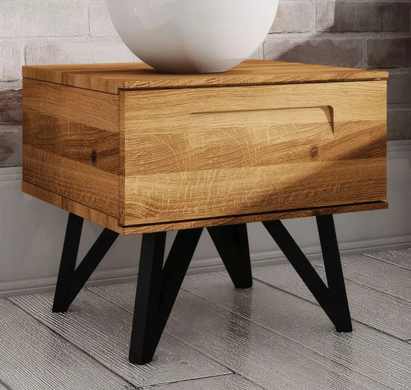Comodino Masterton 04 | Rovere massello selvatico oliato | 42 x 45 x 45 cm | Design raffinato